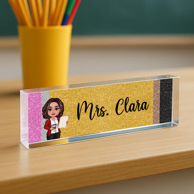 Teacher Pencil Personalized Acrylic Desk Name Plate, Gift For Teacher