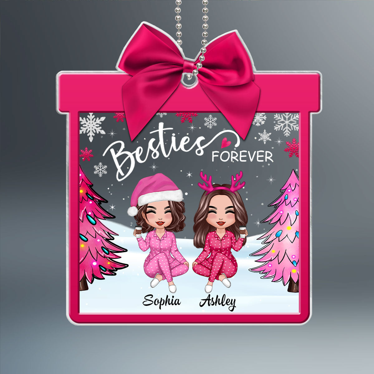 Pink Besties Coquette Personalized Acrylic Ornament, Gift For Best Friends