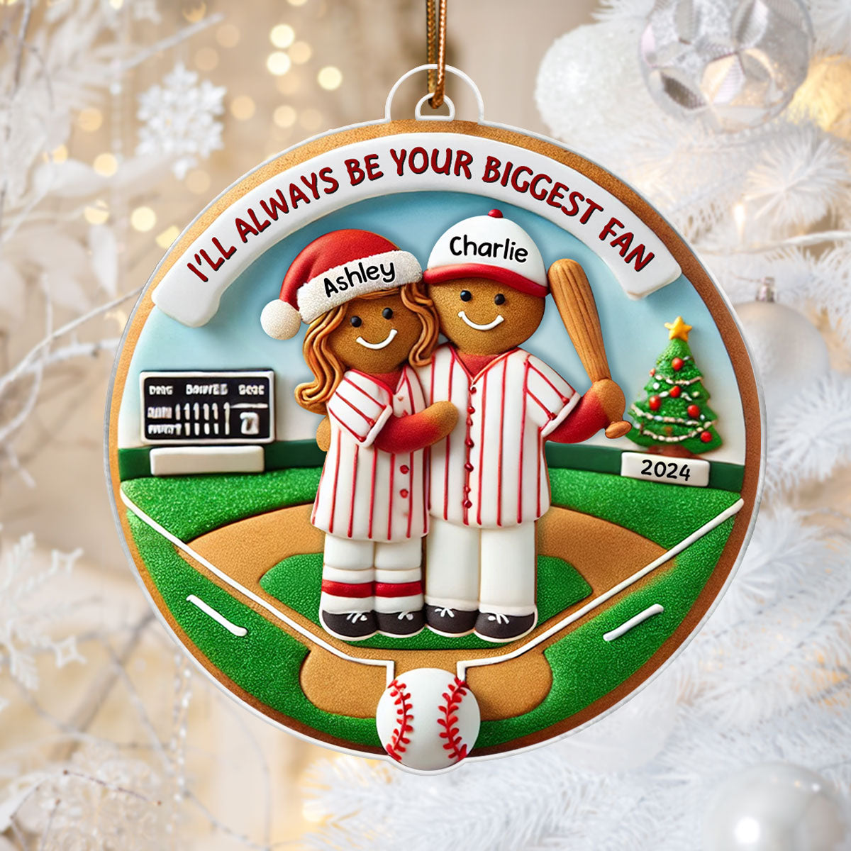 3D Effect Baseball Gingerbread Always Your Biggest Fan Personalized Acrylic Ornament