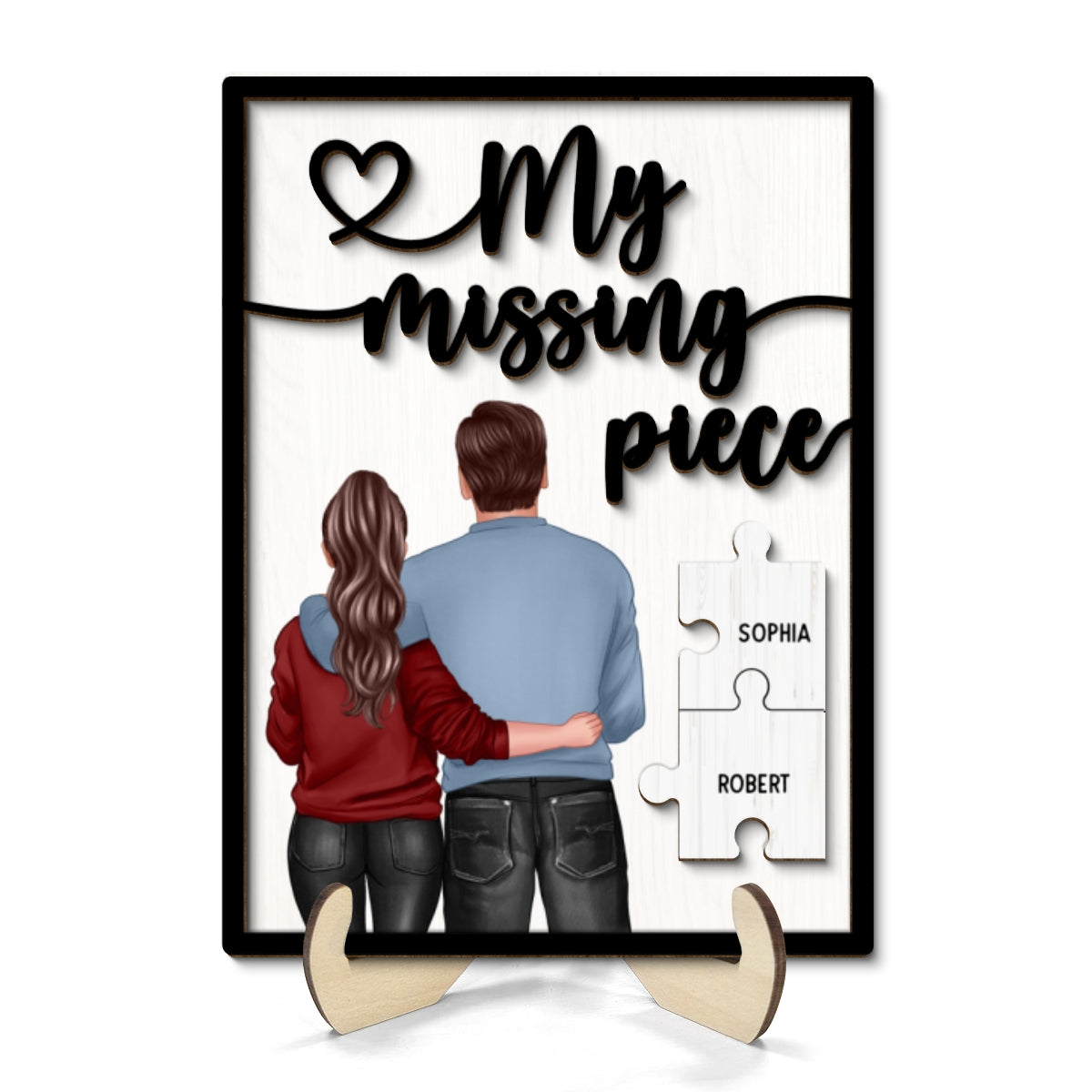 My Missing Piece Couple Standing Back View Valentine‘s Day Gift For Her Gift For Him Personalized 2-Layer Wooden Plaque