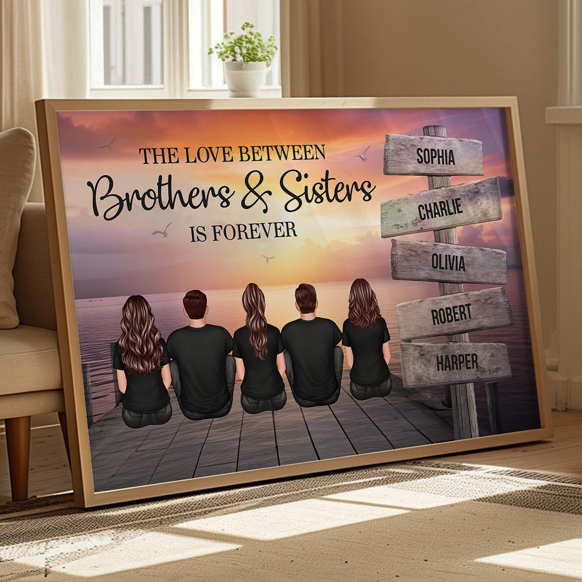 Brothers & Sisters Forever Linked Together Sign Posts Personalized Poster, Home Decoration, Gift For Siblings