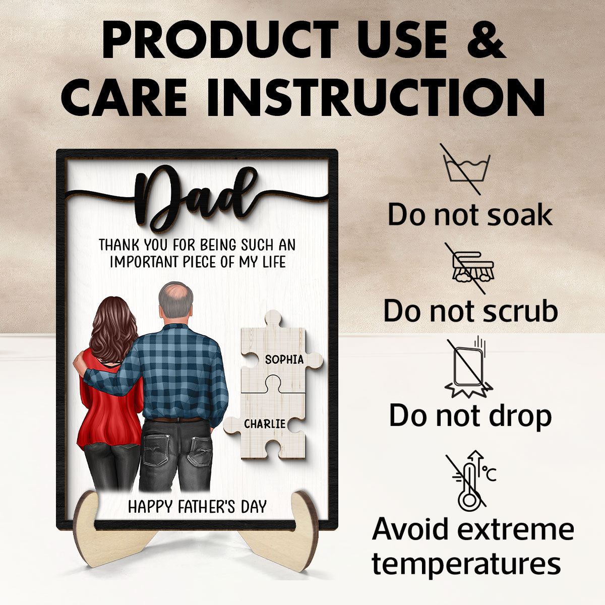 DAD Thank You For Being Important Piece Of My Life Personalized 2-Layer Wooden Plaque