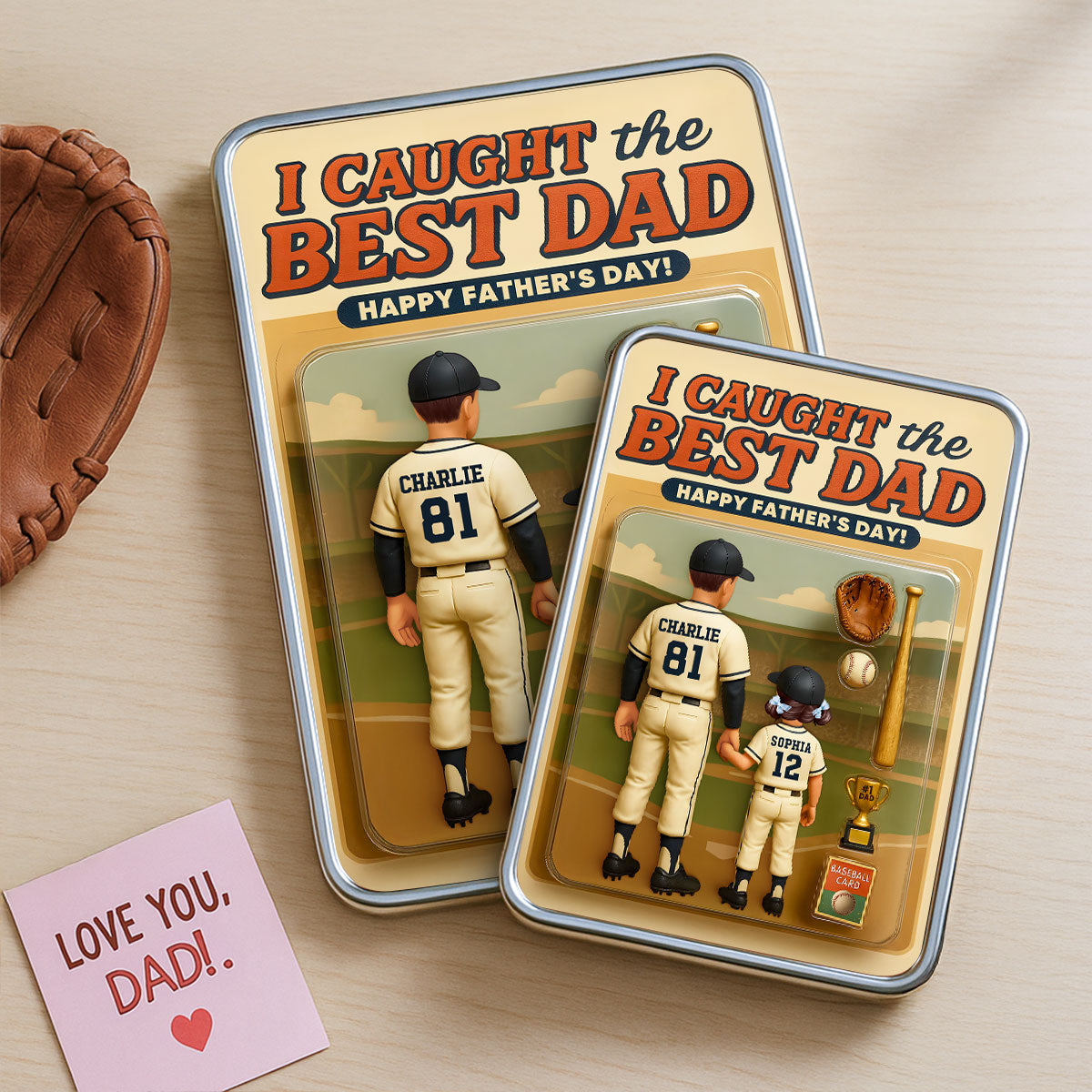We Caught the Best Dad Baseball Custom Action Figure Personalized Mirrored Picture Frame, Father's Day Gift for Dad, Gift for Husband