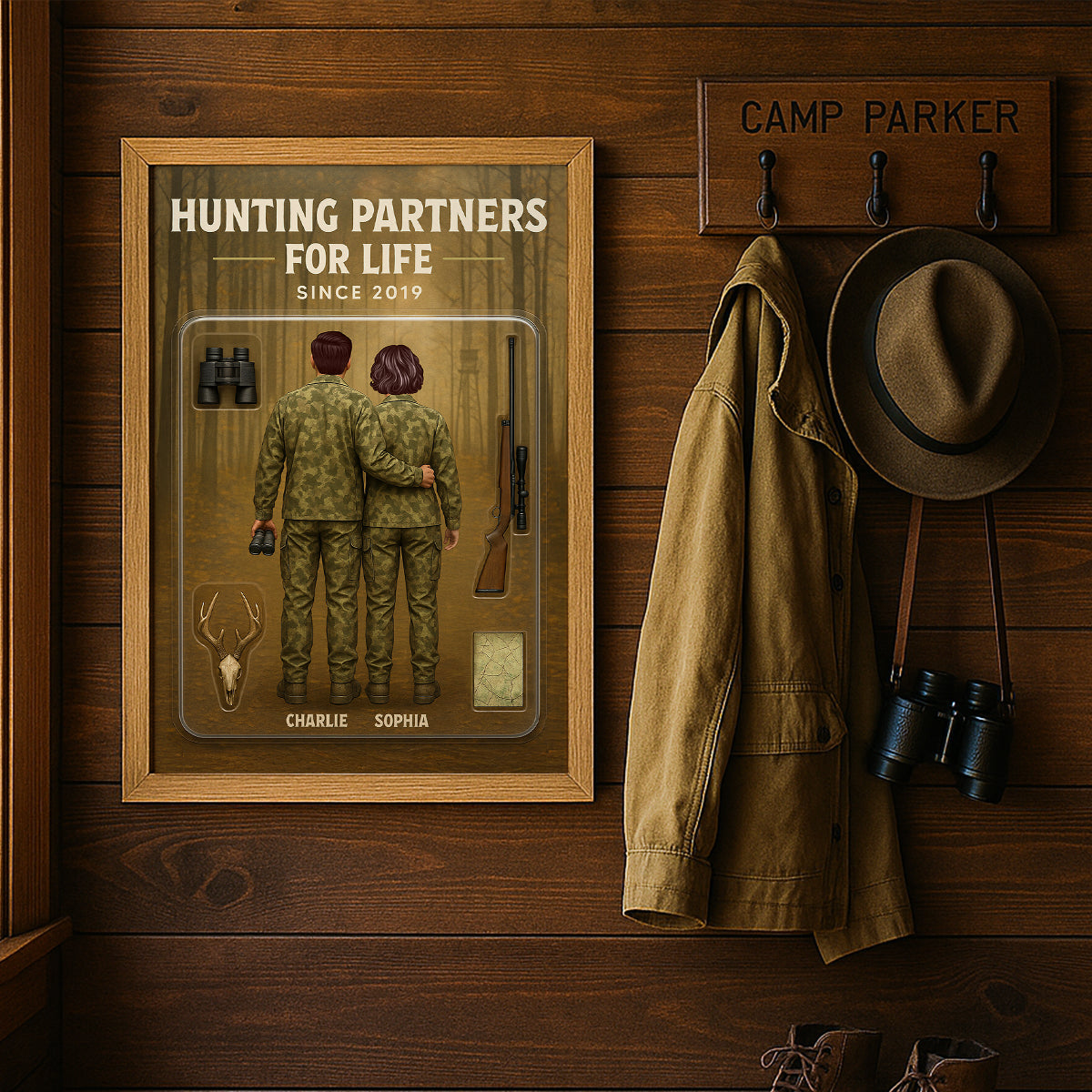 3D Effect Custom Figure Couple Hunting Partners For Life Personalized Poster