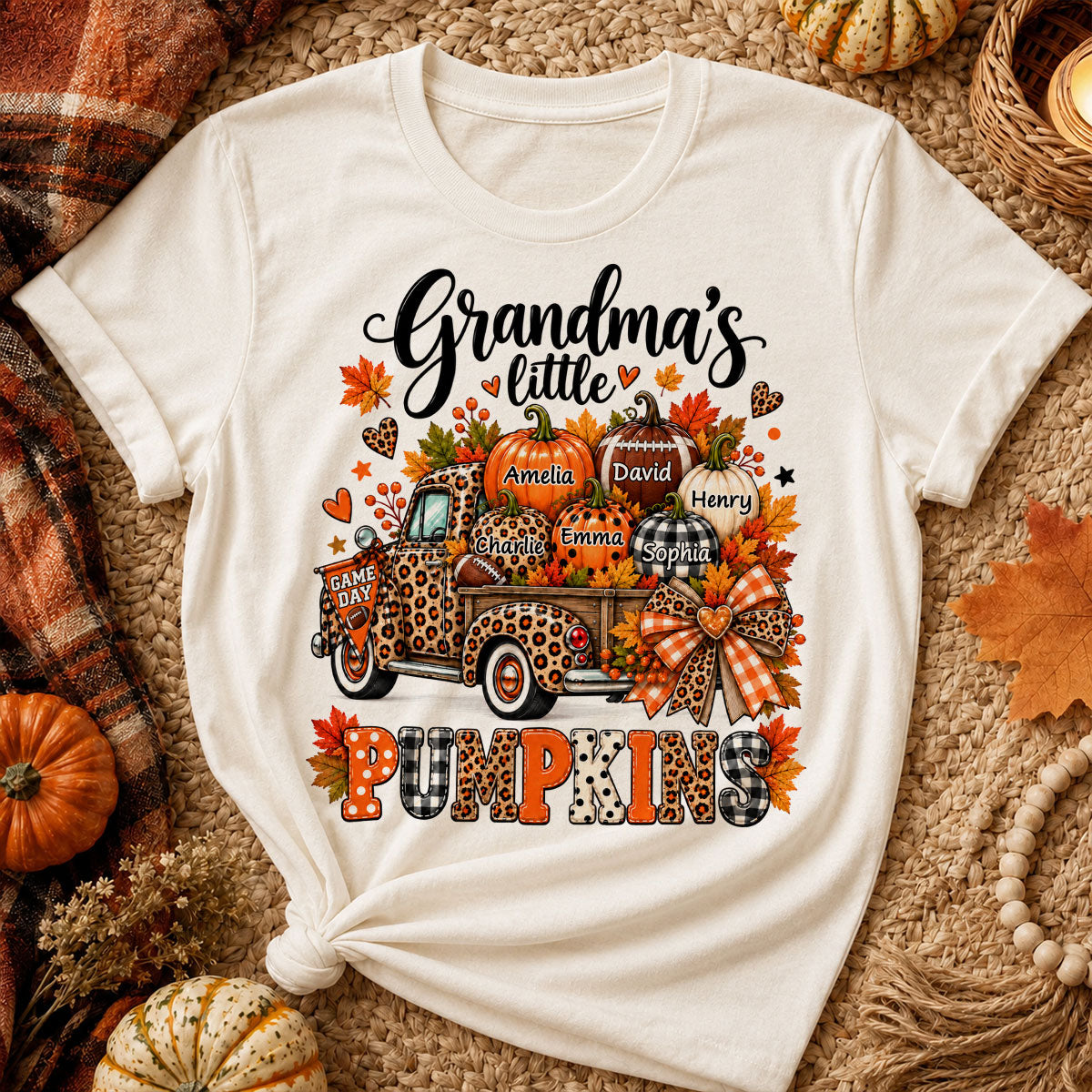 Grandma's Little Pumpkins Game Day - Personalized Shirt - Football Grandma, Football Mom