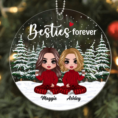 Doll Besties Sisters In Christmas Tree Forest Personalized Acrylic Ornament