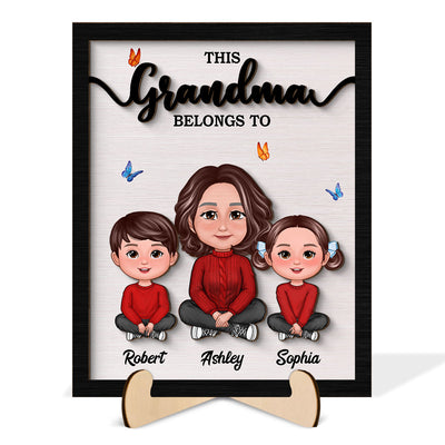 This Grandma Belongs To Personalized 2-Layer Wooden Plaque