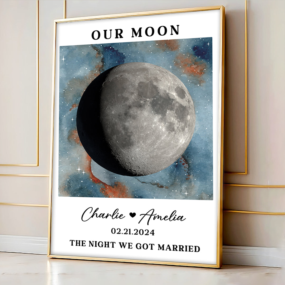 Gradient Couple Custom Moon Phase Anniversary Date Personalized Poster, Anniversary Gift, Wedding Gift For Couple