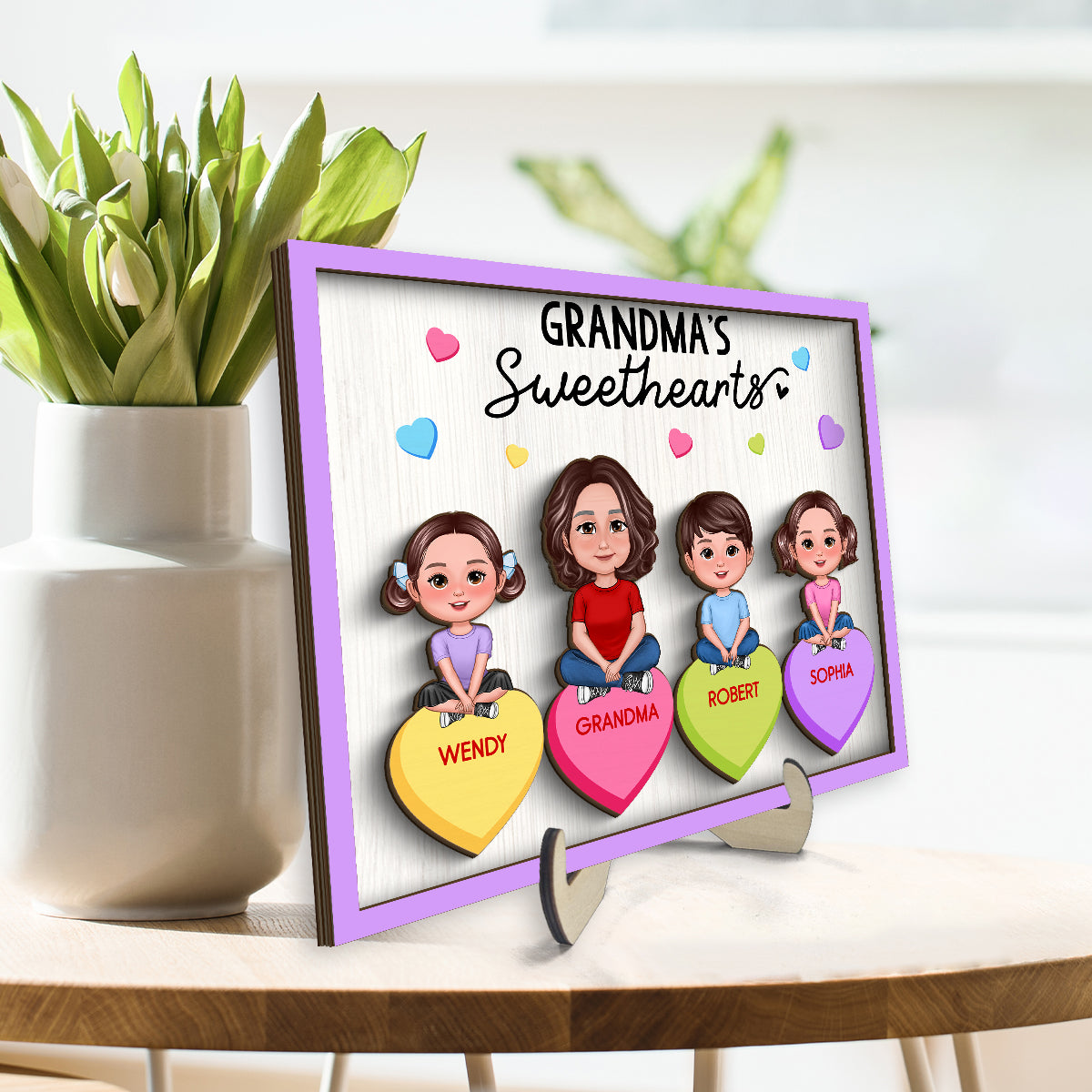 Grandma Mom Sweethearts Conversation Hearts Personalized 2-Layer Wooden Plaque