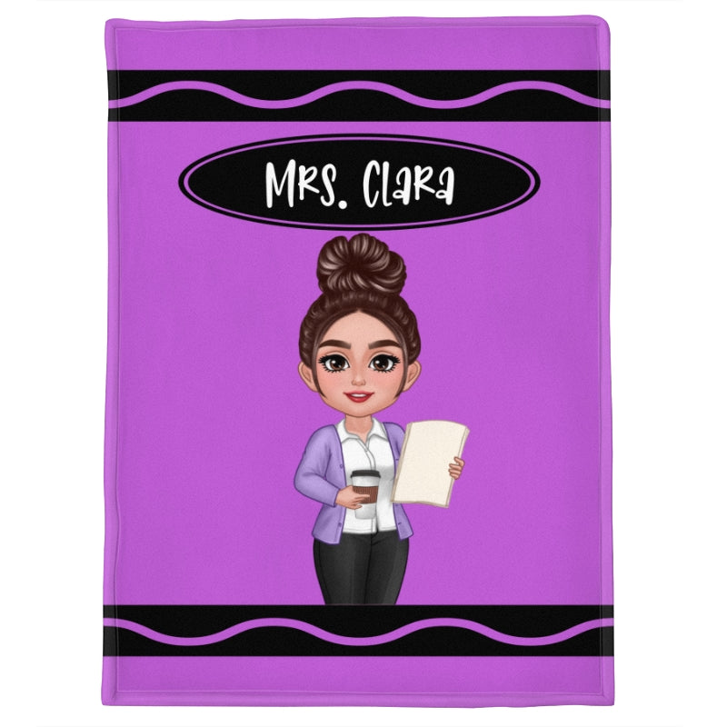 Teacher Crayon Personalized Blanket, Back To School Gift For Teacher