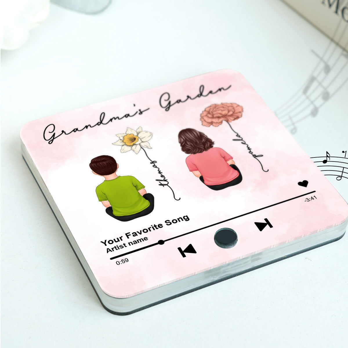 Grandma's Kitchen Grandkids Sitting, Birth Month Flower Personalized Music Fridge Magnet, Heartfelt Gift, Birthday Gift for Grandma