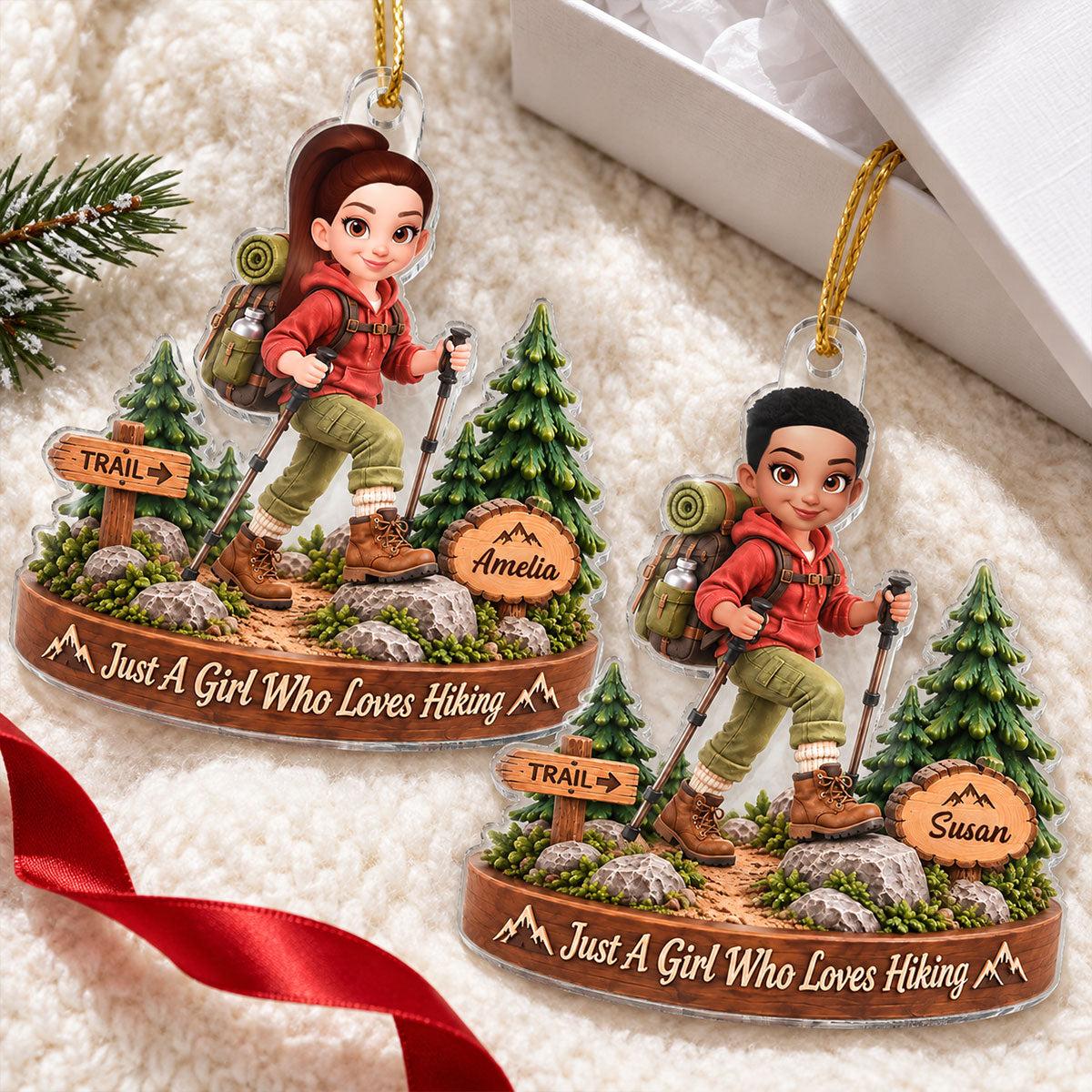 Just a Girl Who Loves Hiking - Personalized Acrylic Ornament - Christmas Gift for Daughter, Granddaughter