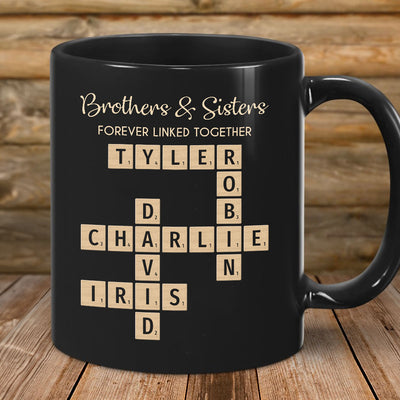 Brothers & Sisters Forever Linked Together Crossword Puzzle Art - Personalized Mug - Gift For Brothers, Sisters, Siblings, Family