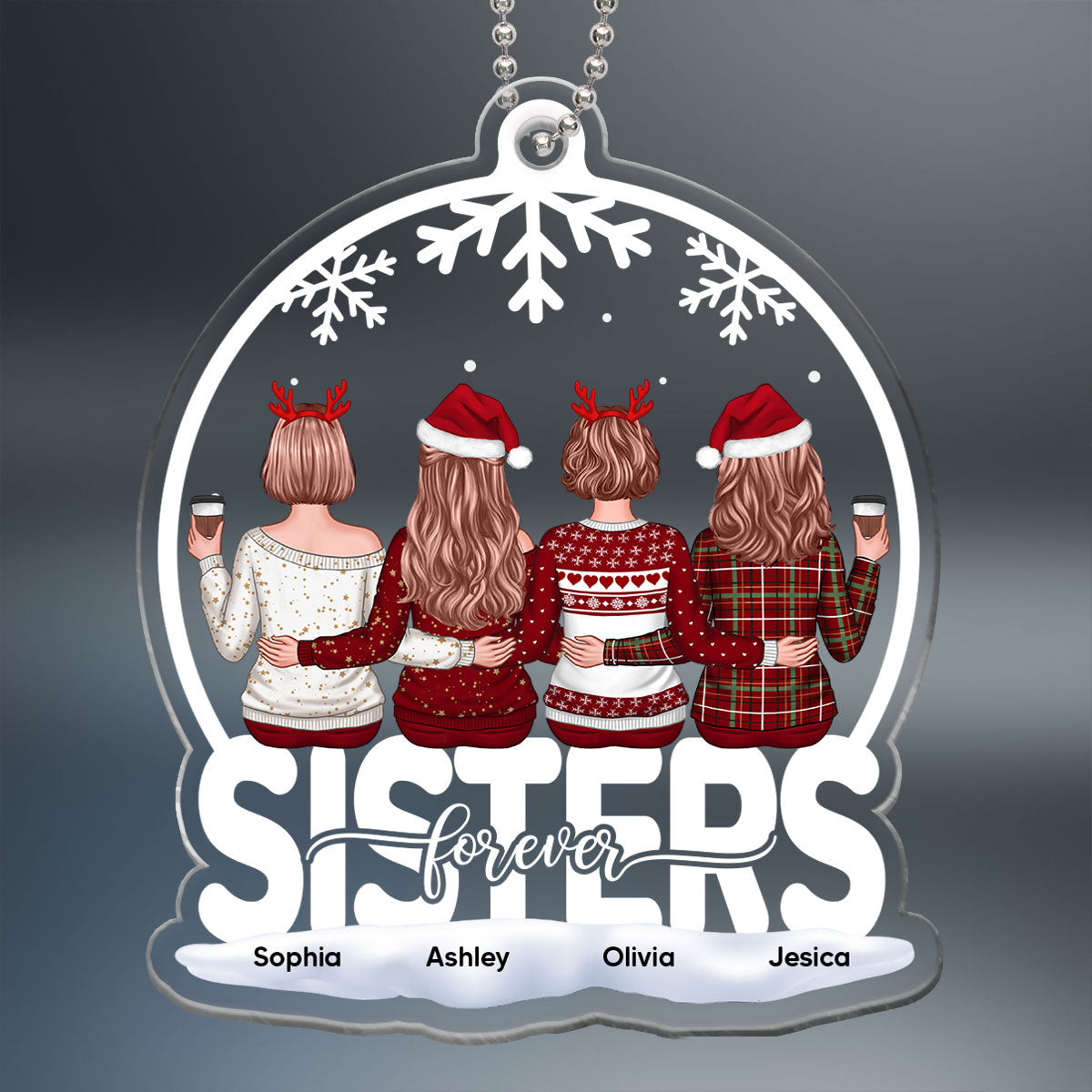 Besties Forever Back View Best Friends Red Themed Costume Personalized Acrylic Ornament