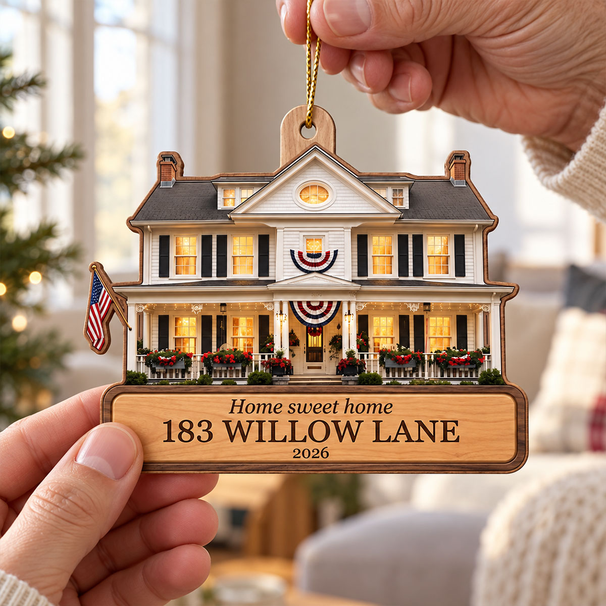 Custom New Home Portrait from Photo - Personalized Wooden Ornament - Christmas Gift for Daughter, Son, Family, Friends, Housewarming Gift
