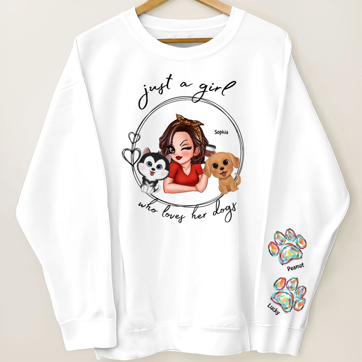 Just A Girl Who Loves Dogs Personalized Sleeve Printed Sweatshirt