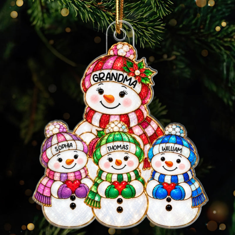 Cute Snowman Grandma Grandpa & Grandkids 2D Flat Printed - Personalized Acrylic Ornament - Christmas Decor For Family, Grandma, Grandpa