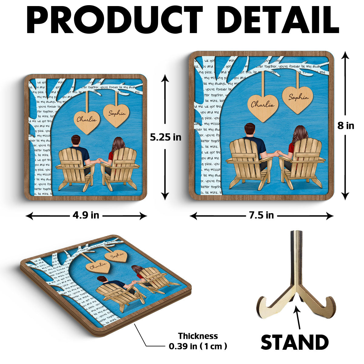 Couple Sitting Back View Under Text Tree Personalized 2-layer Wooden Plaque,  Gift For Him, For Her