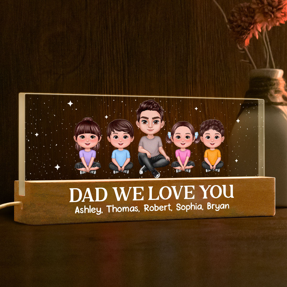 Best Dad Grandpa Ever Doll Sitting Personlaized Acrylic LED Night Light