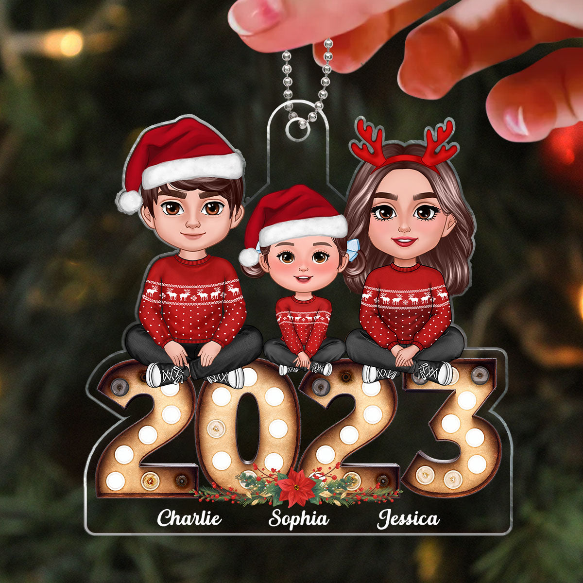Family Sitting On Marquee 2023 Christmas Gifts Personalized Acrylic Ornament