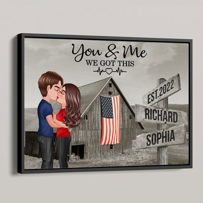 Retro Barn American Flag Thin Blue Line Hero Couple Personalized Poster, Anniversary  Gift For Him, Her, Husband, Wife, Proud Occupation
