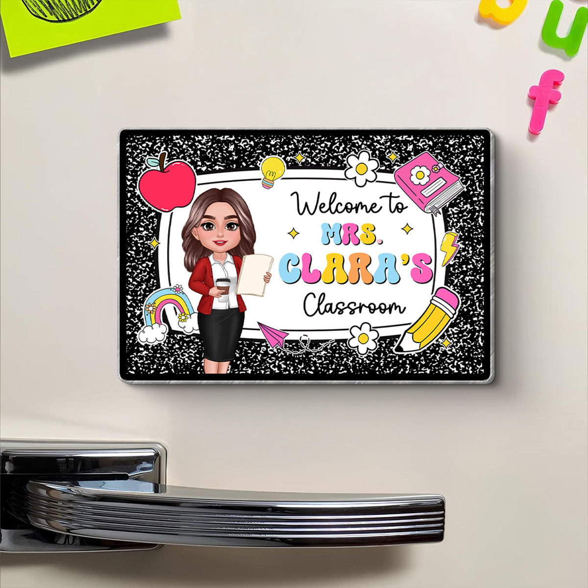 Teacher Composition Book Pattern Personalized Acrylic Whiteboard Magnet, Classroom Decor