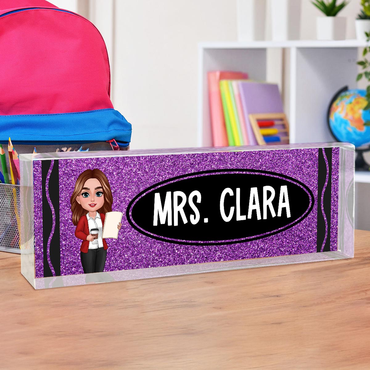 Teacher Crayon Personalized Acrylic Desk Name Plate, Gift For Teacher