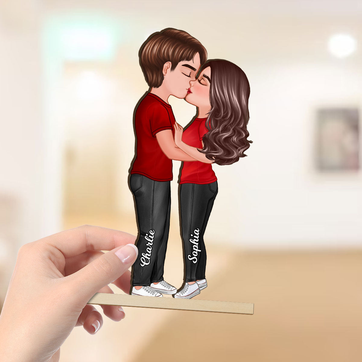 Doll Couple Kissing Home Decor Gift For Him Gift For Her Personalized Standing Wooden Plaque