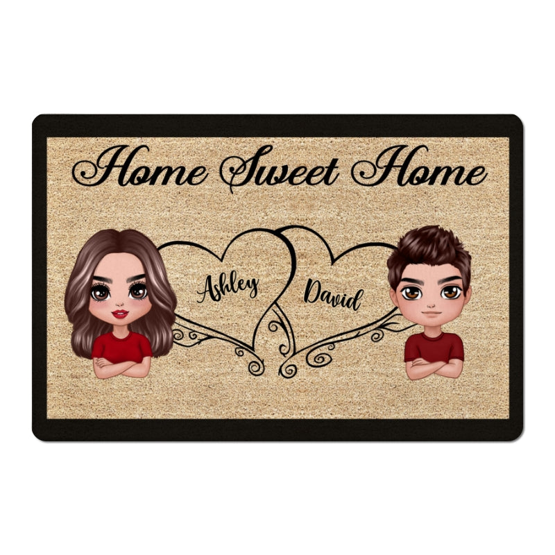 Doll Couple Home Sweet Home Valentine‘s Anniversary Day Gift Personalized Doormat