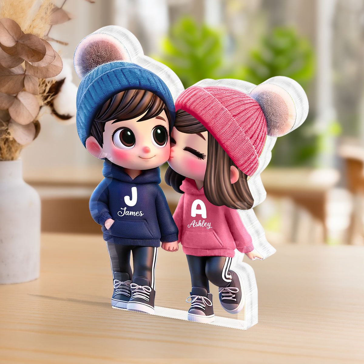 3D Effect Cute Cartoon Couple Walking Personalized Acrylic Block Plaque,  Gift for Him, Gift for Her