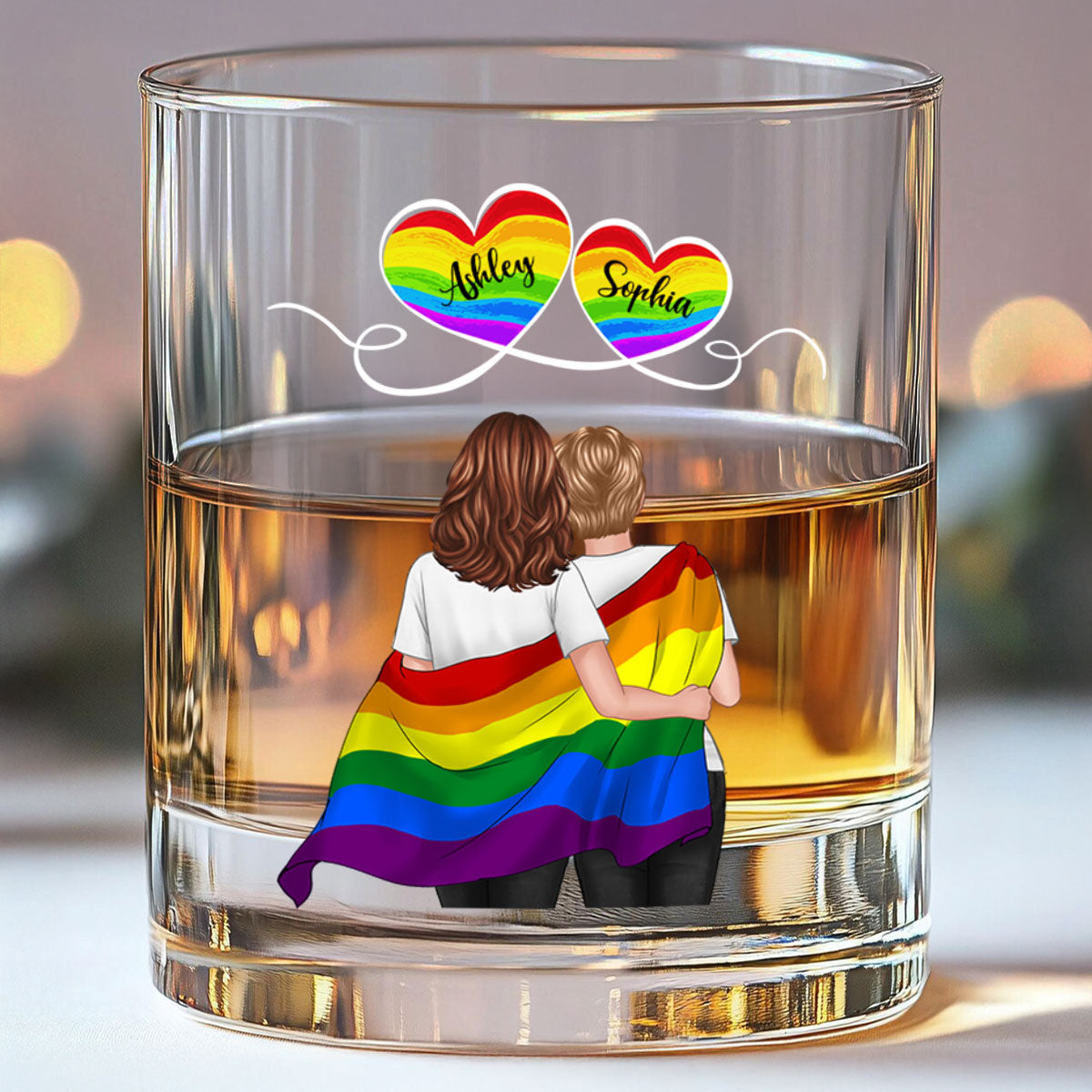 LGBT Couple Pride Month Personalized Whiskey Glass