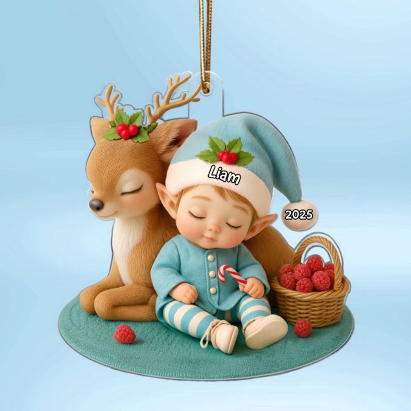 Baby's 1st Christmas Ornament – Cute Elf & Reindeer Acrylic Keepsake – Personalized Newborn Holiday Gift 2025