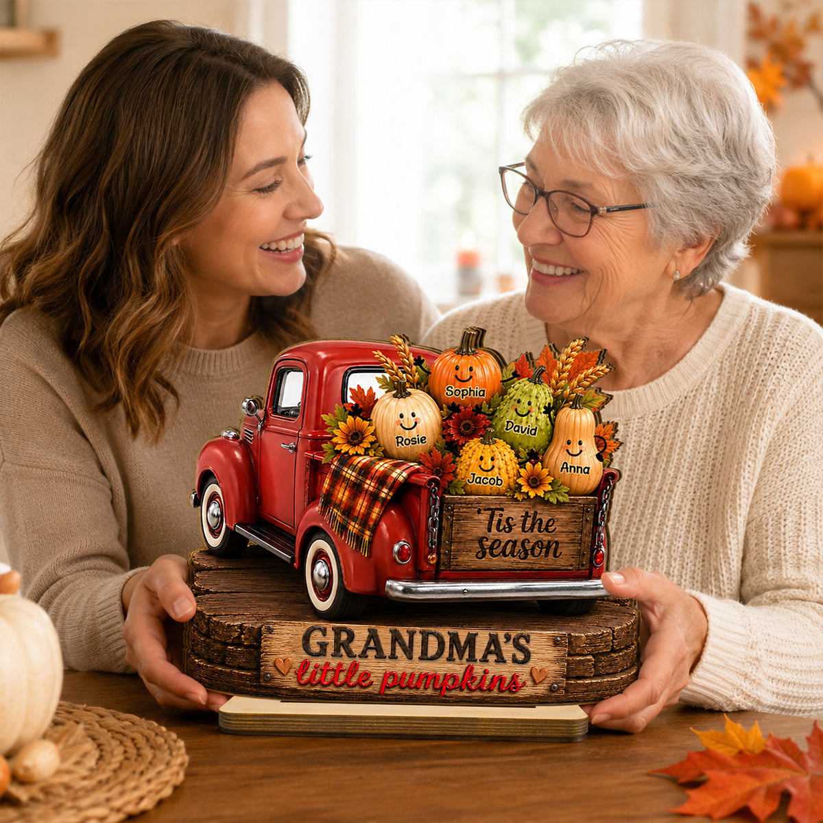 Grandma's Little Pumpkins Pickup Truck - Personalized 2-Layered Wooden Plaque - Cozy Fall Decor for Grandma