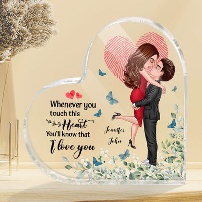 Whenever You Touch This Heart Couple Personalized Acrylic Heart Plaque