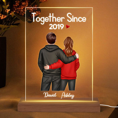 Back View Hoodie Couple Valentine‘s Anniversary Gift For Him Gift For Her Personalized Rectangle Acrylic Plaque LED Lamp Night Light