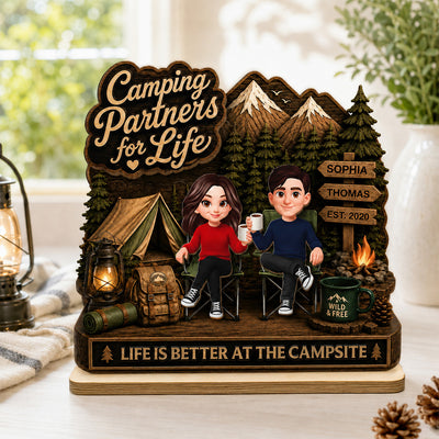 Camping Partners For Life 2D Flat - Personalized 2-Layered Wooden Plaque