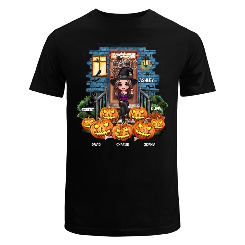 Grandma Mom Halloween Pumpkins Front Porch Personalized Shirt