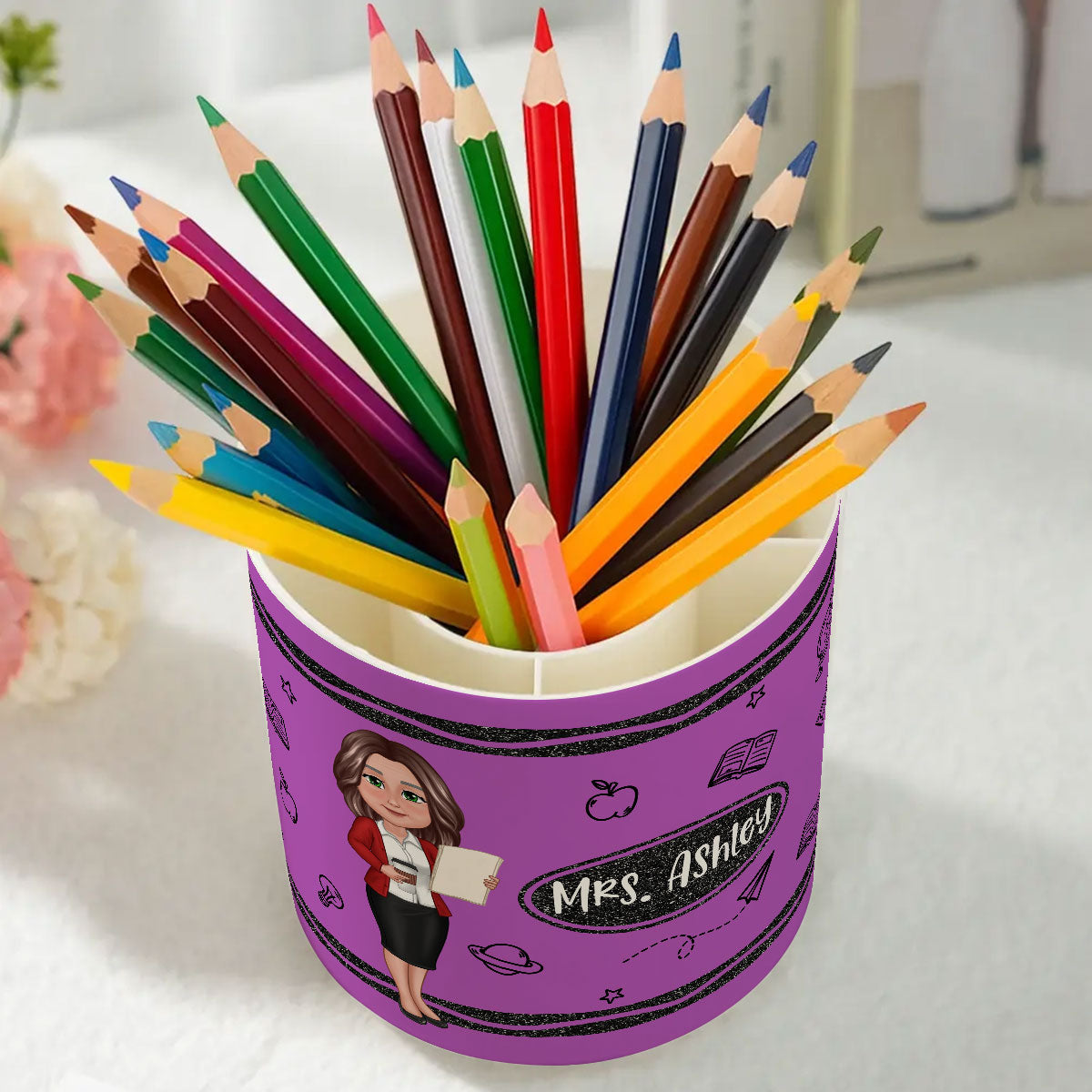 Doll Teacher Personalized Rotating Pen Holder, Teacher Appreciation Gift, Back To School Gift