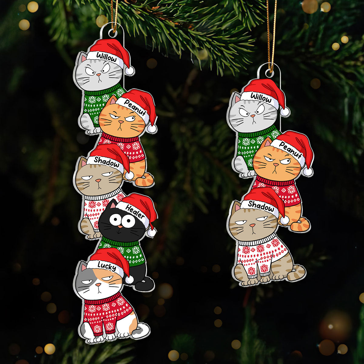 Stacked Cats Christmas - Personalized Acrylic Ornament - Gift For Cat Lovers