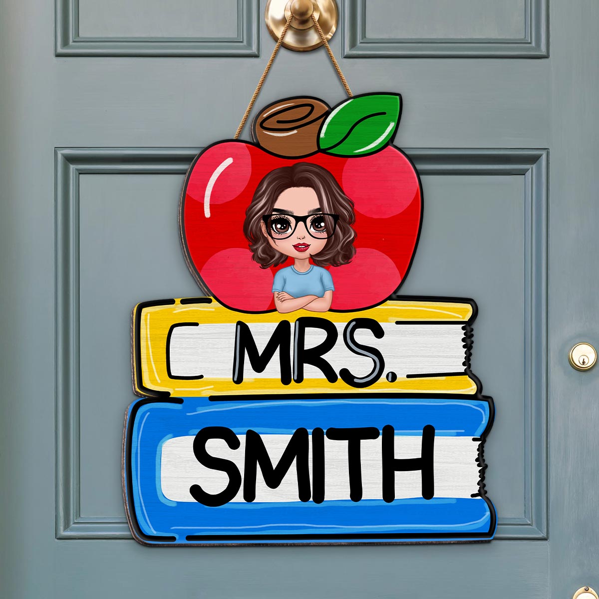 Teacher Apple And Books Personalized Wood Sign, Teacher Appreciation Gift, Classroom Decor, Welcome Back To School