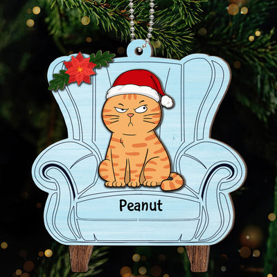 Christmas Cats On Chair Personalized 2-Layer Wooden Ornament