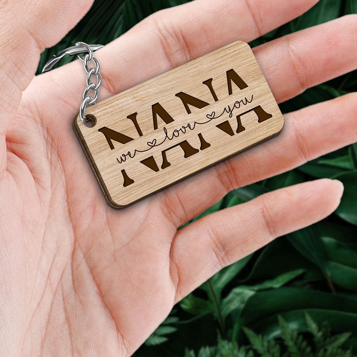 Best Nana Ever Back View Woman Kids Dog Cat Personalized Wooden Keychain