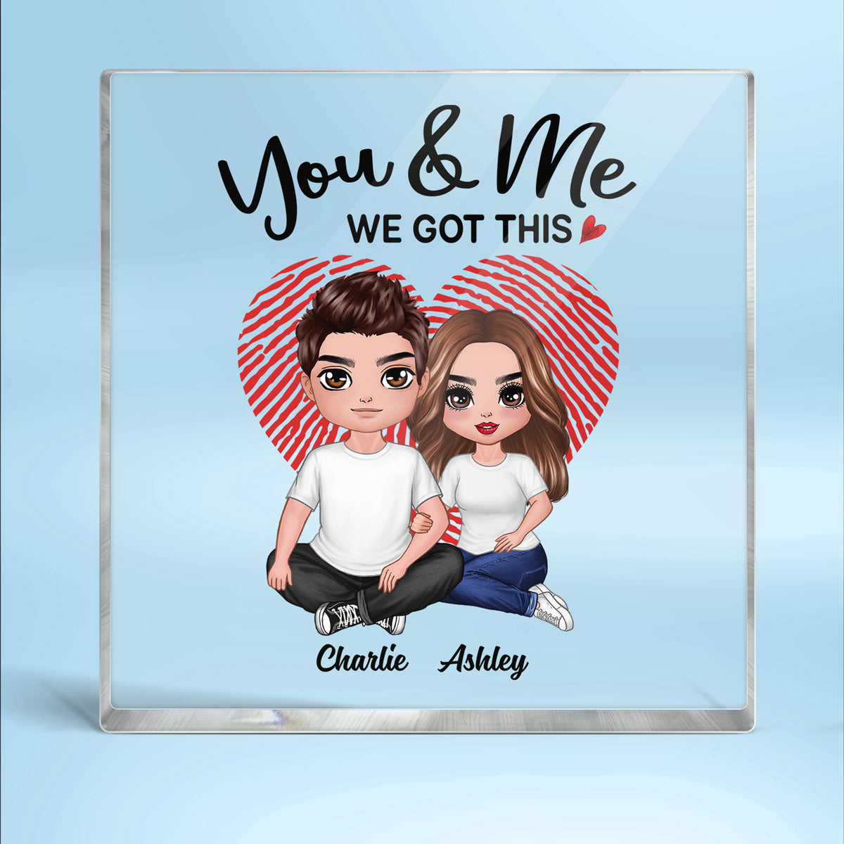 Embracing Couple  Anniversary Gift Personalized Square Acrylic Block Plaque