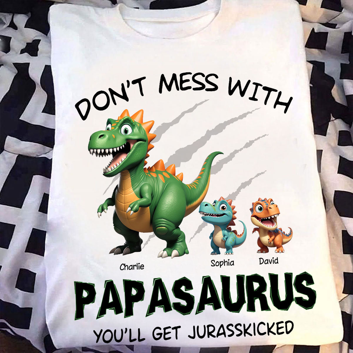 Don't Mess With Papasaurus 3D Effect Dinosaurs Personalized Shirt, Father's Day Gift For Grandpa, Dad
