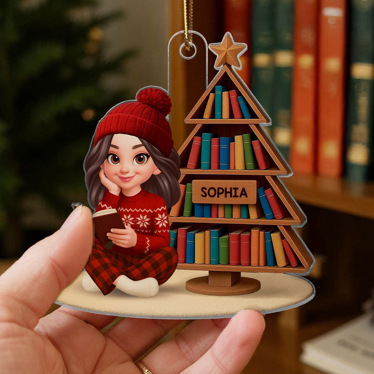 Christmas Cozy Vibe Pretty Girl Reading Book - Personalized Acrylic Ornament - Gift For Book Lovers