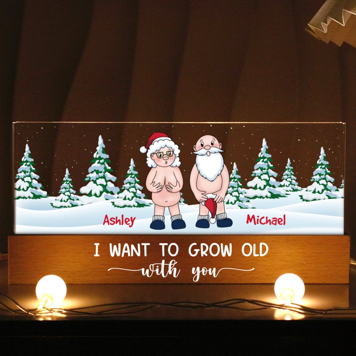 I Want To Grow Old With You Funny Christmas Couple Personalized Acrylic Block LED Night Light