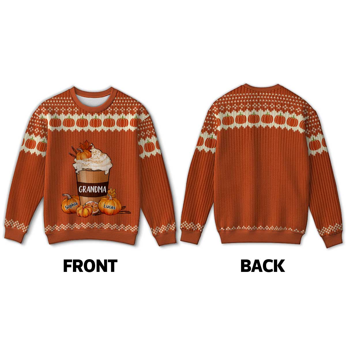 Cozy Fall Vibe Grandma Pumpkin Spice Latte Personalized Sweater