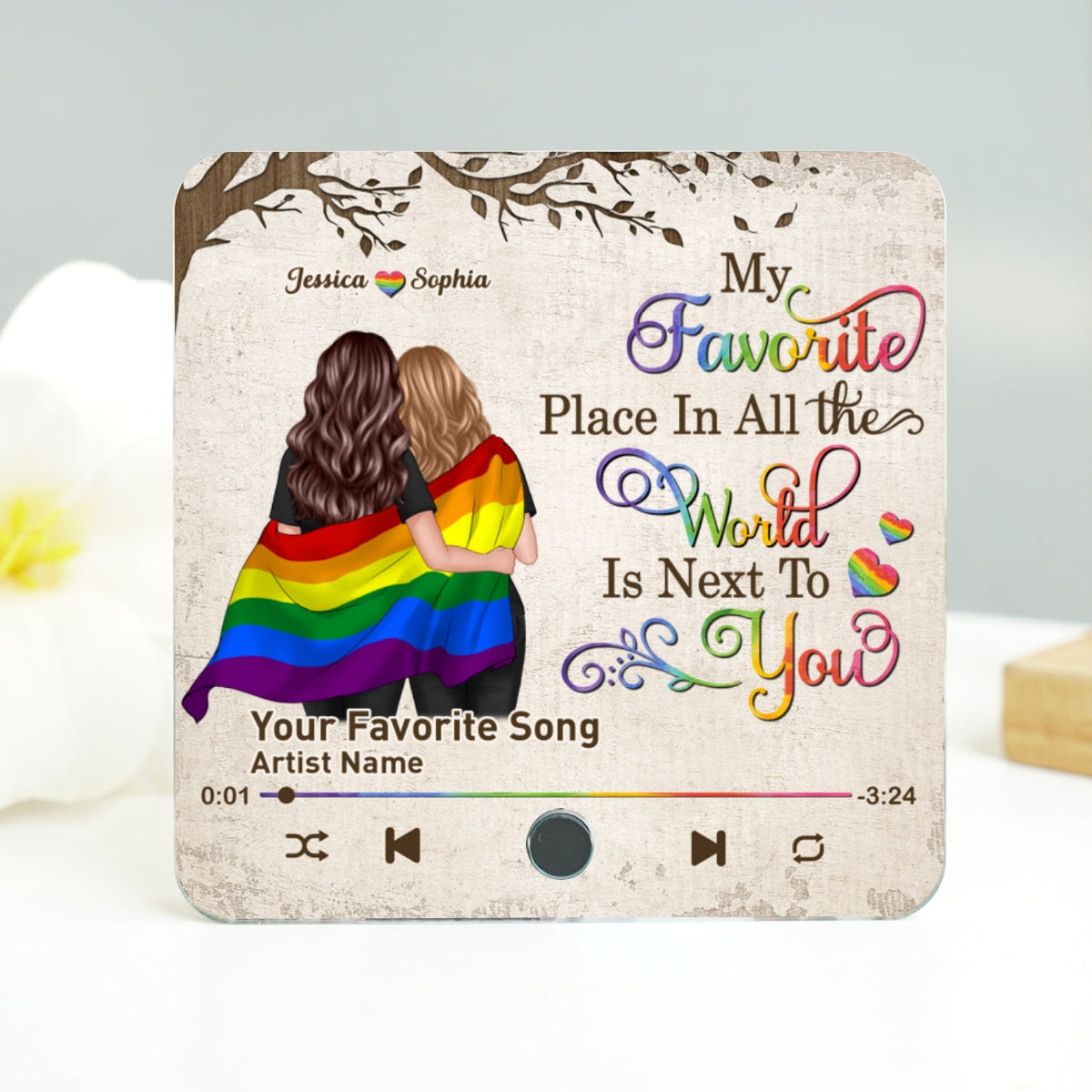 Favorite Place In The World LGBT Couple Standing Back View Personalized Music Fridge Magnet