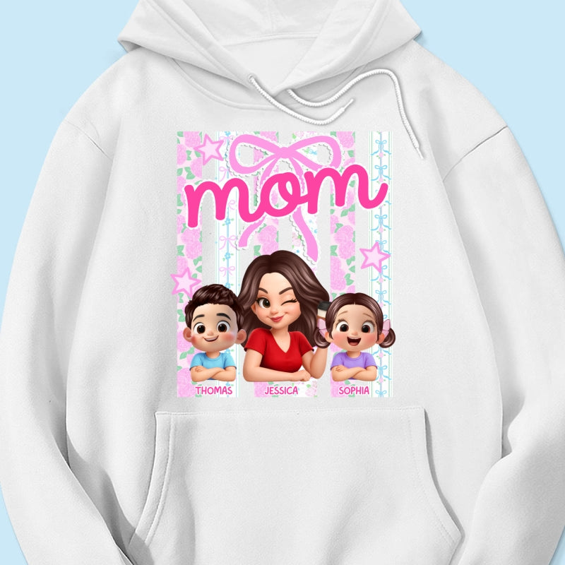 Mom Grandma Striped Coquette Floral - Personalized Shirt - Mother's Day Gift For Mom Grandma