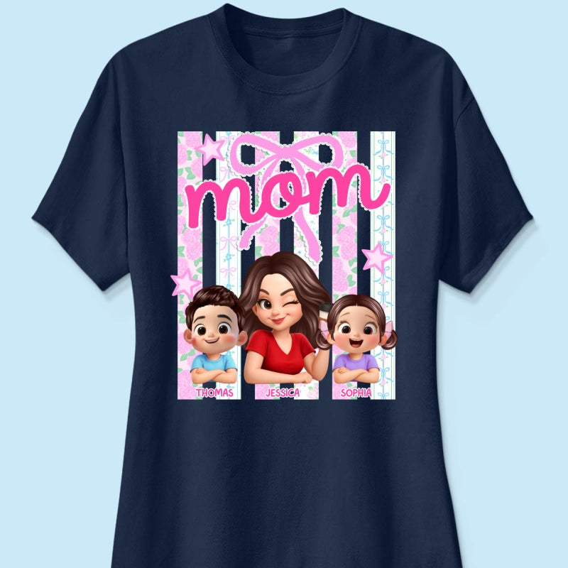 Mom Grandma Striped Coquette Floral - Personalized Shirt - Mother's Day Gift For Mom Grandma